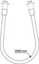 Brauseschlauch mit geschwungener Form und G1/2-Anschlüssen, dargestellt als technische Zeichnung. Hersteller: Ideal Standard.